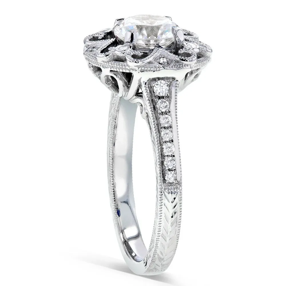 Annello by Kobelli 14k White Gold 1 1/5ct TGW Forever One Moissanite and Diamond Antique Floral Extravagant Engagement Ring sold by Zulily product image thumbnail 4