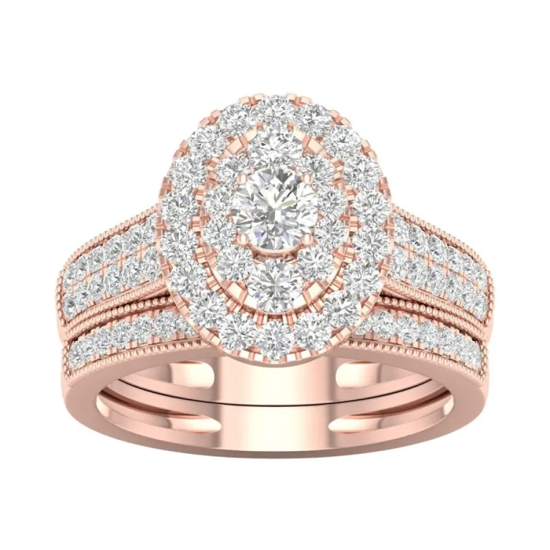 De Couer IGI Certified 1ct TDW Diamond Oval Frame Bridal Set - Pink sold by Zulily
