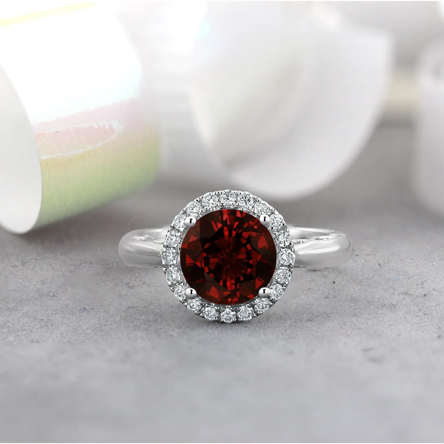 Auriya 2 1/2ct Round Garnet Gemstone and Halo Diamond Engagement Ring 1/4ctw 14k Gold sold by Zulily