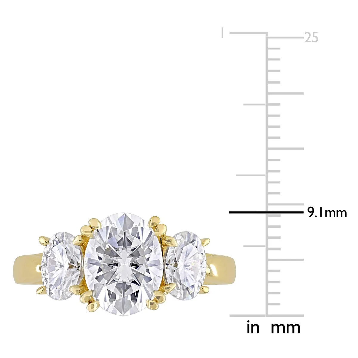 Miadora 10k Yellow Gold 3ct TGW Oval-cut Created White Moissanite 3-Stone Engagement Ring sold by Zulily product image thumbnail 3