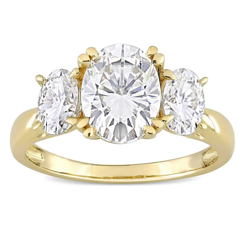 Miadora 10k Yellow Gold 3ct TGW Oval-cut Created White Moissanite 3-Stone Engagement Ring sold by Zulily