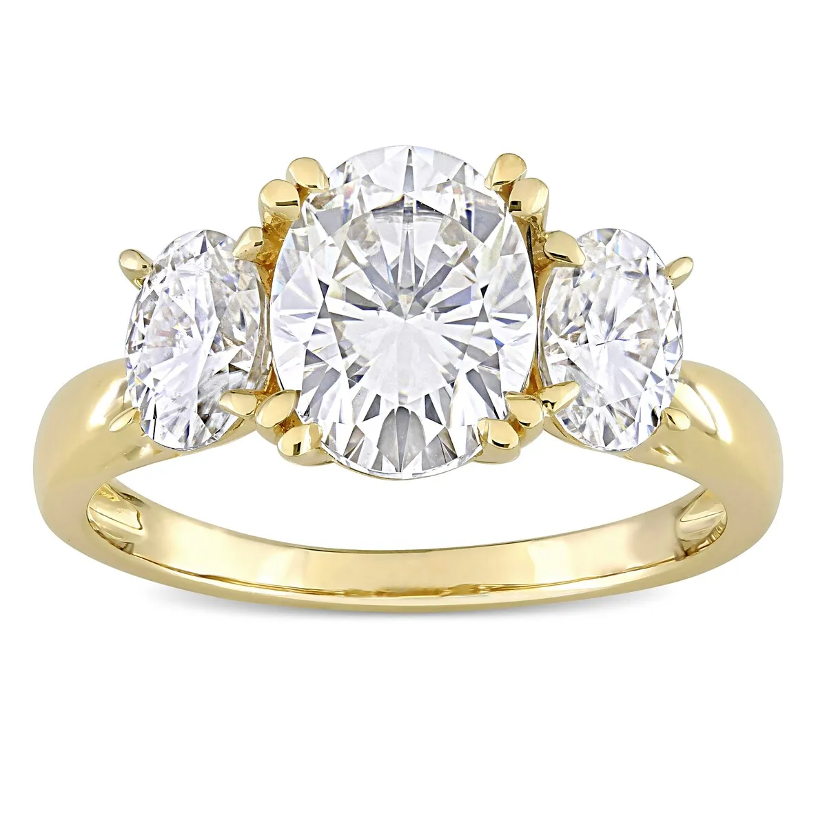 Miadora 10k Yellow Gold 3ct TGW Oval-cut Created White Moissanite 3-Stone Engagement Ring sold by Zulily