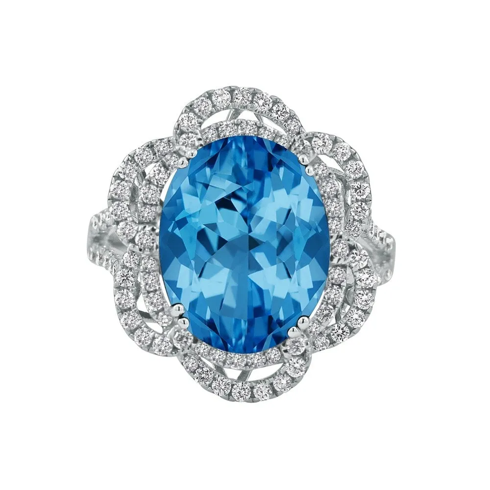 Auriya 8 7/8ct Oval Shape Blue Topaz Halo Diamond Engagement Ring 3/4cttw 18K Gold sold by Zulily product image thumbnail 2