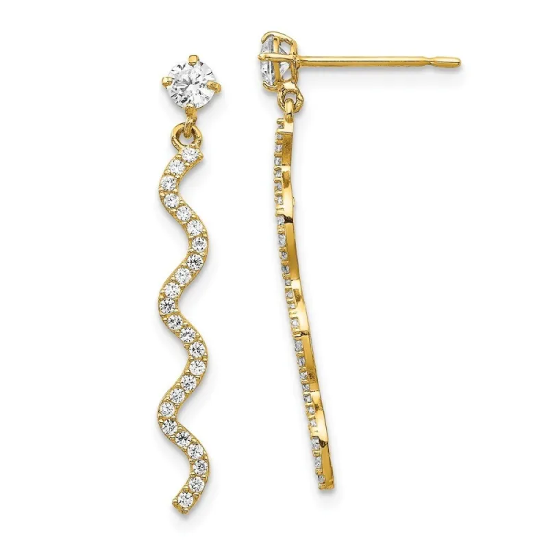 Curata 14k Yellow Gold 28x3mm CZ Cubic Zirconia Wave Dangle Post Earrings sold by Zulily