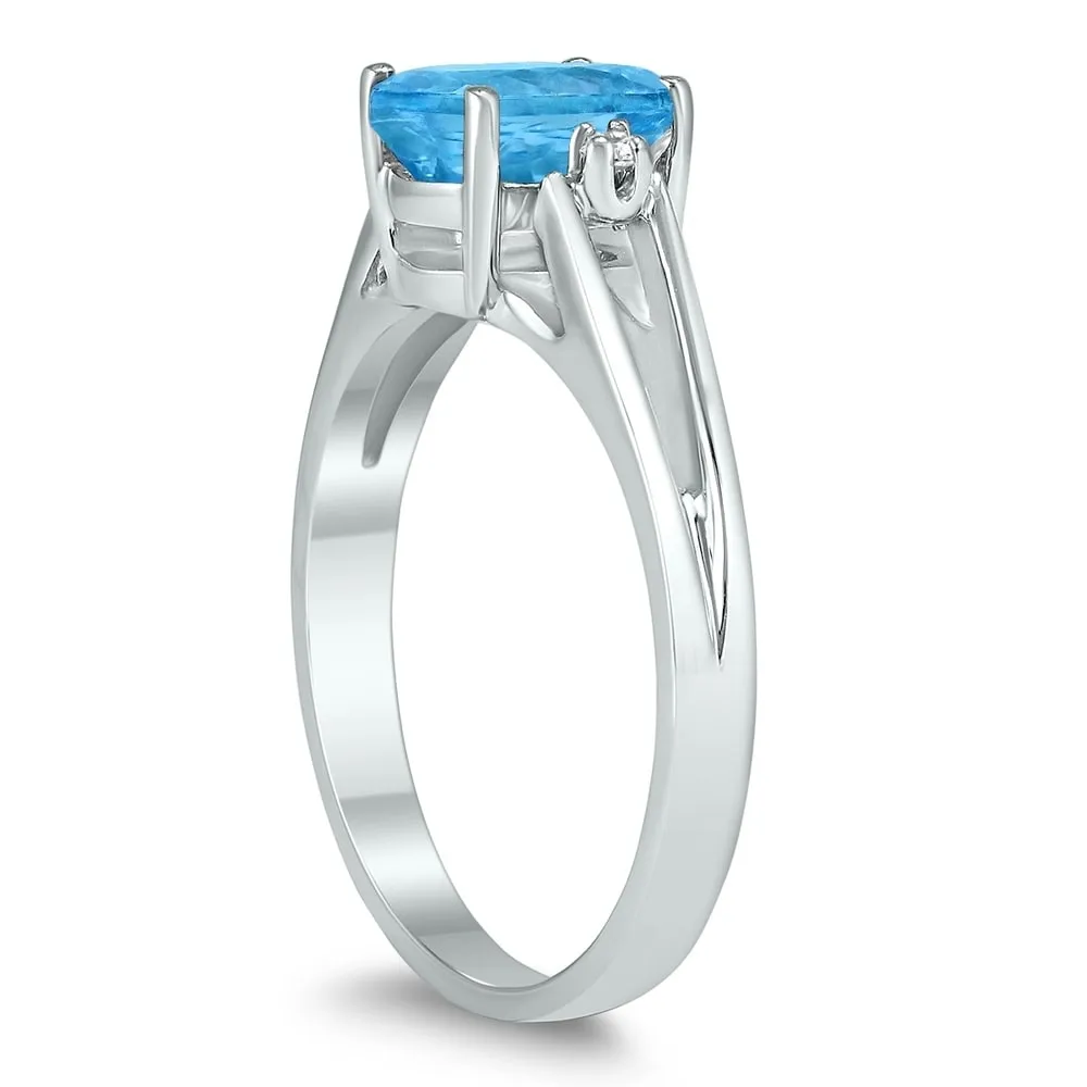 8X6MM Blue Topaz and Diamond Open Three Stone Ring in 10K White Gold sold by Zulily product image thumbnail 2