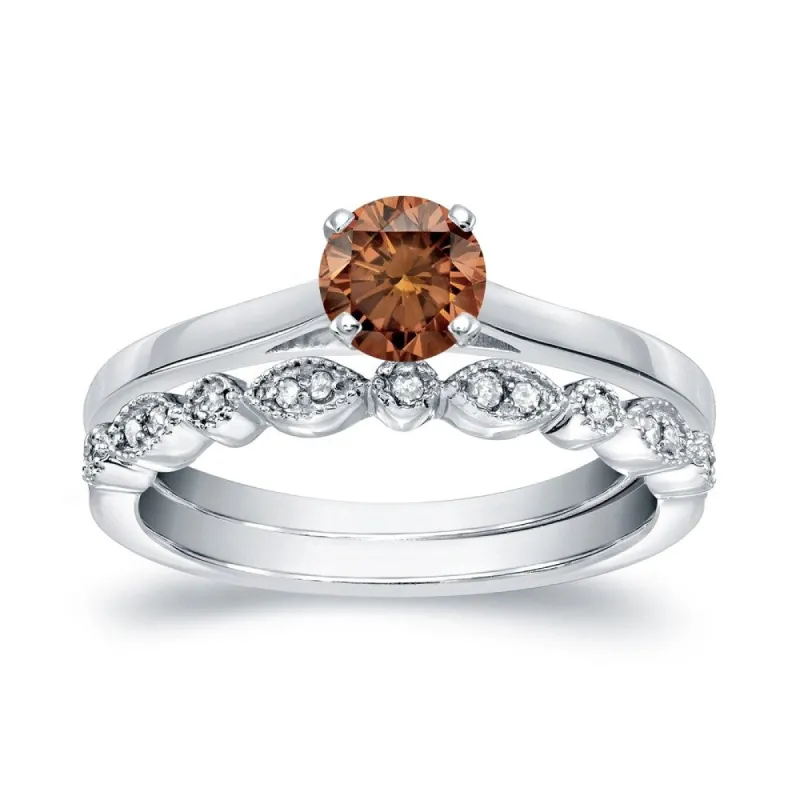Auriya Vintage Stackable 1/2ctw Solitaire Brown Diamond Engagement Ring Set 14K Gold sold by Zulily