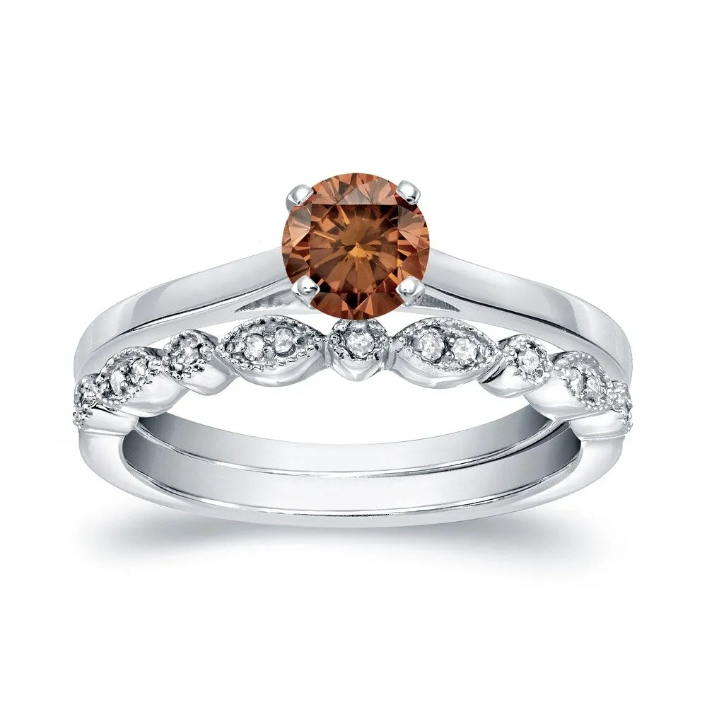 Auriya Vintage Stackable 1/2ctw Solitaire Brown Diamond Engagement Ring Set 14K Gold sold by Zulily