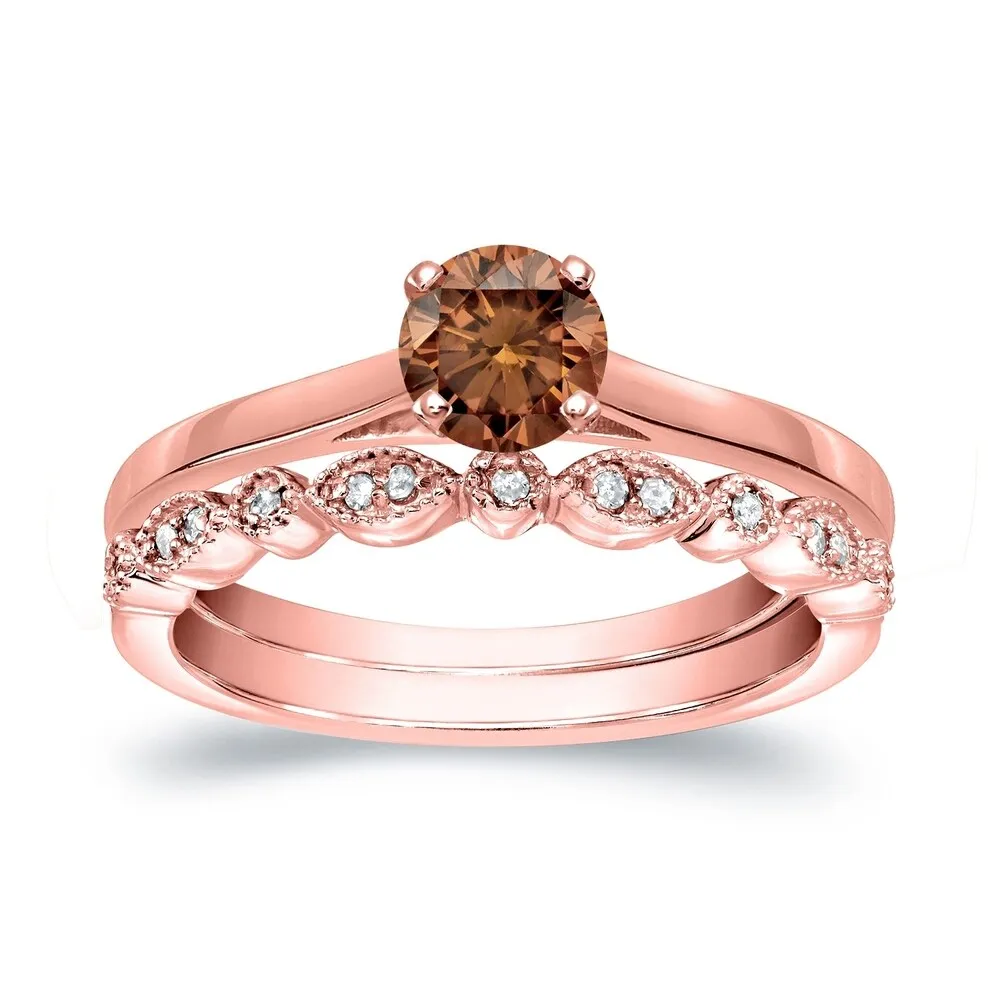 Auriya Vintage Stackable 1/2ctw Solitaire Brown Diamond Engagement Ring Set 14K Gold sold by Zulily product image thumbnail 3