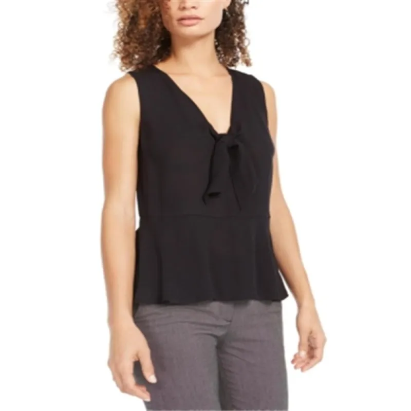 Maison Jules Women's Deep Tie Front V Neck Blouse Black Size X-Small sold by Zulily