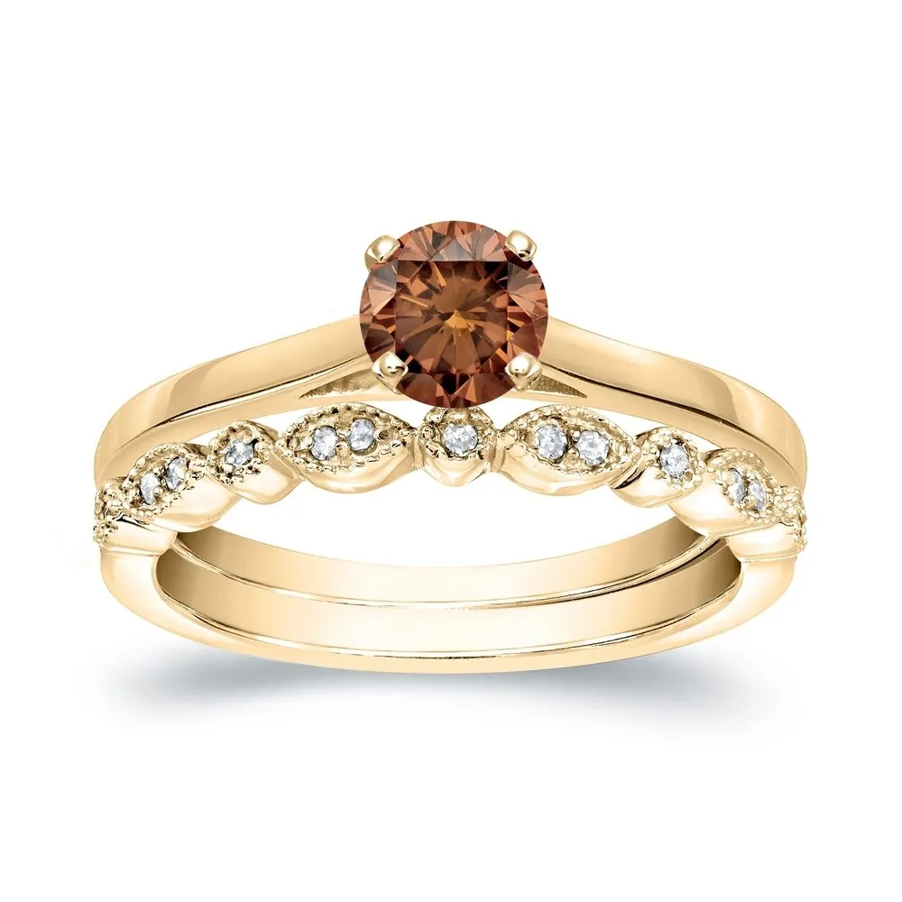 Auriya Vintage Stackable 1/2ctw Solitaire Brown Diamond Engagement Ring Set 14K Gold sold by Zulily product image thumbnail 2