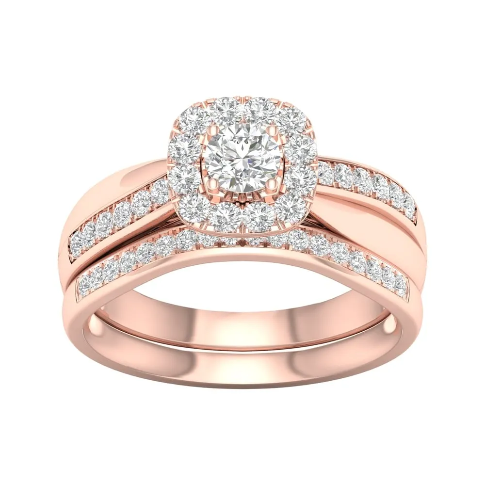 De Couer 14k Rose Gold 5/8ct TDW Diamond Halo Bridal Set sold by Zulily product image thumbnail 3