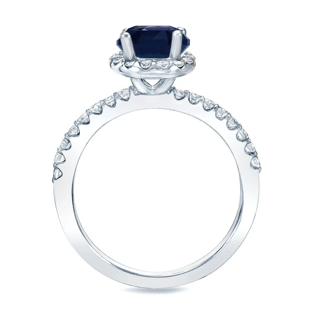 Auriya Platinum 1/2ct Blue Sapphire Halo Diamond Engagement Ring 3/4ctw sold by Zulily product image thumbnail 3