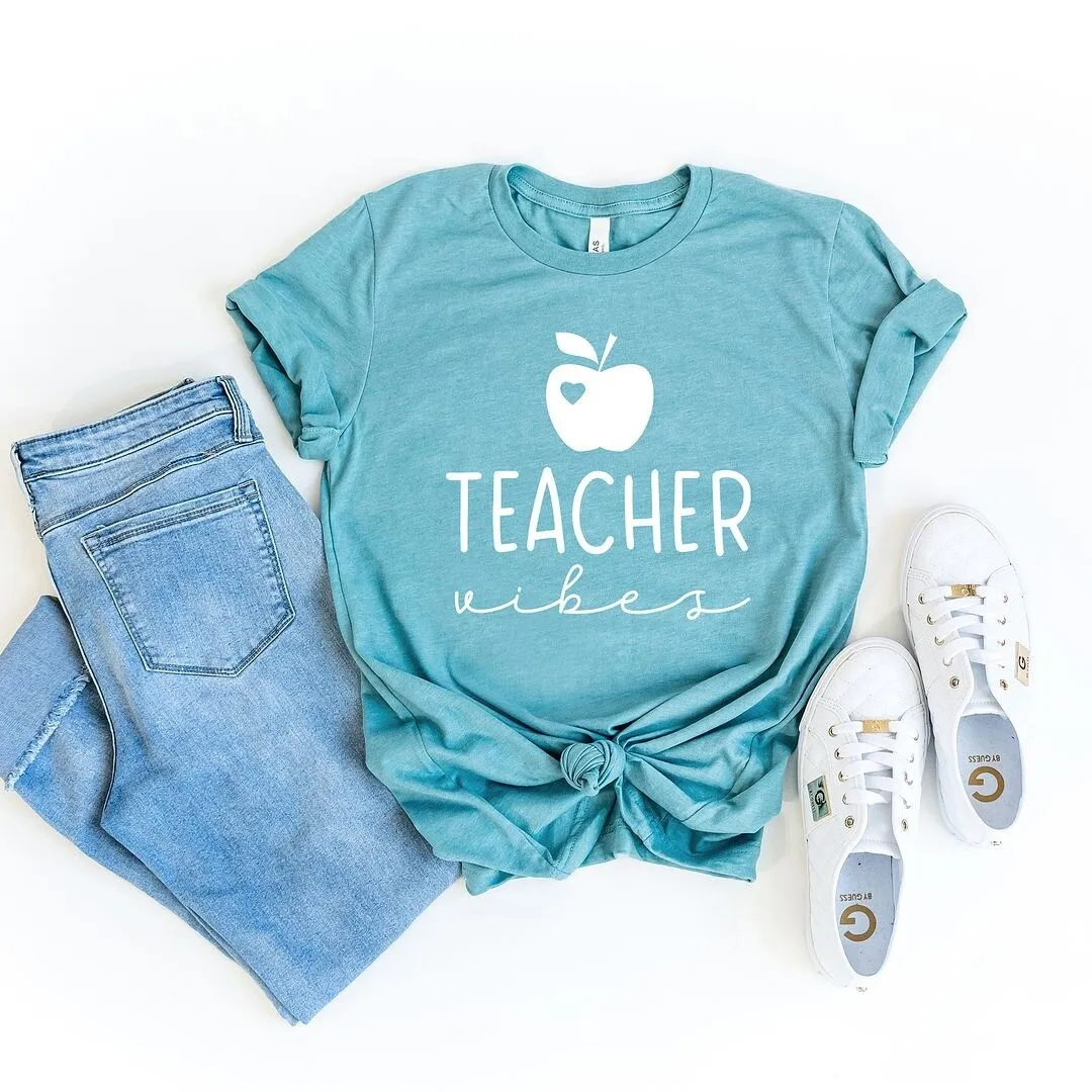 Teacher Vibes Cursive Apple Short Sleeve Tee sold by Zulily