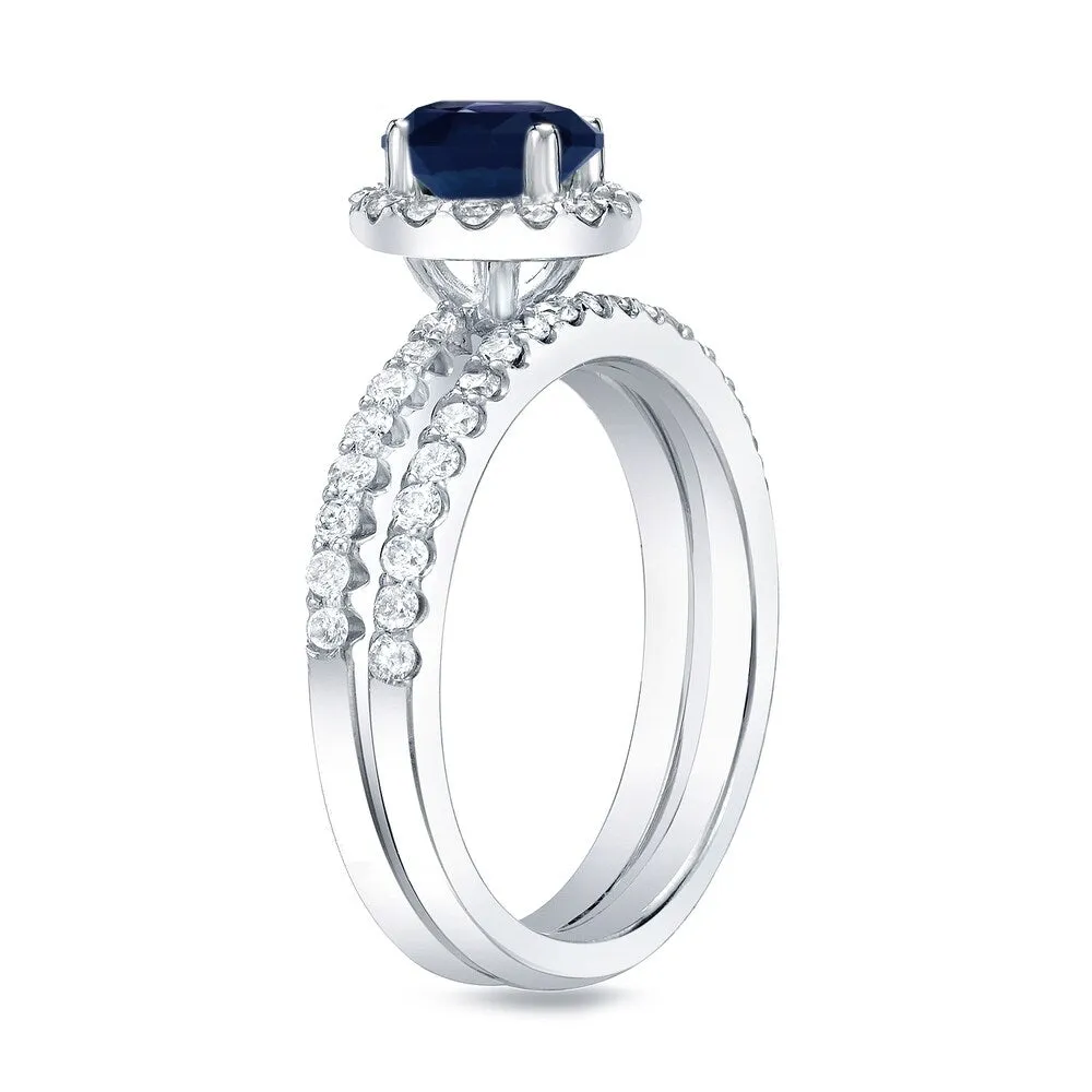 Auriya Platinum 1/2ct Blue Sapphire Halo Diamond Engagement Ring 3/4ctw sold by Zulily product image thumbnail 2