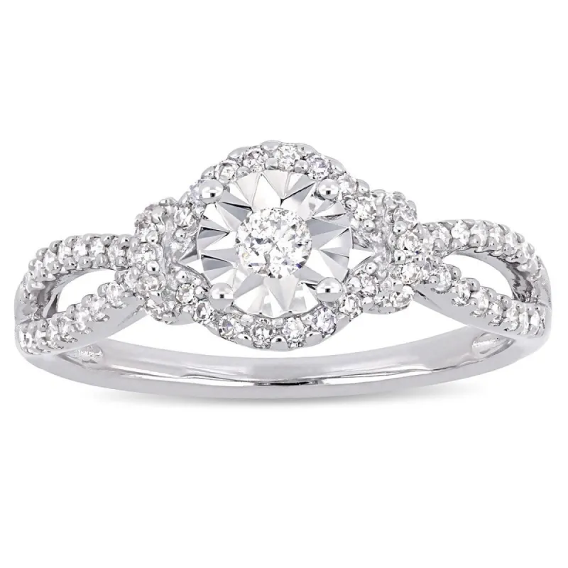 Miadora Signature Collection Sterling Silver 1/3ct TDW Diamond Halo Split Shank Engagement Ring sold by Zulily