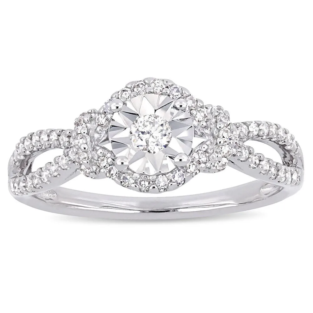 Miadora Signature Collection Sterling Silver 1/3ct TDW Diamond Halo Split Shank Engagement Ring sold by Zulily