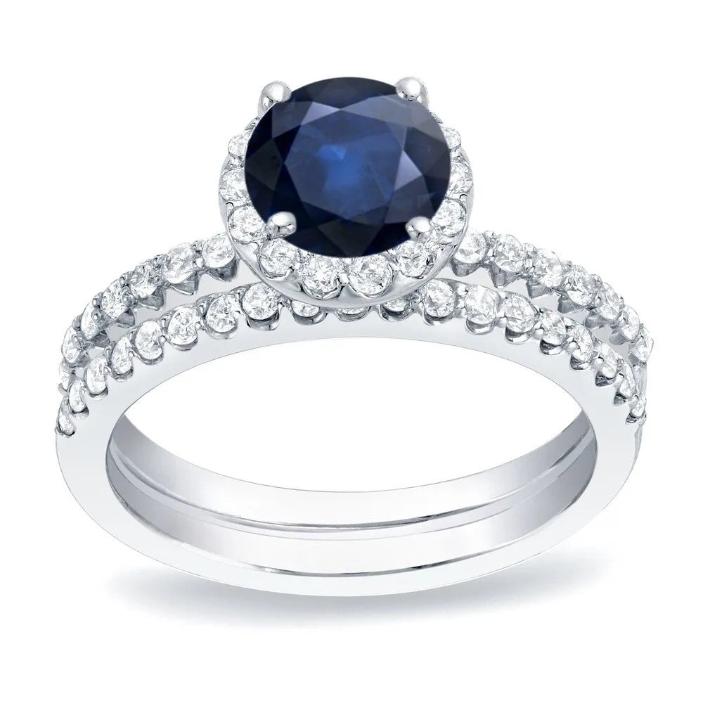 Auriya Platinum 1/2ct Blue Sapphire Halo Diamond Engagement Ring 3/4ctw sold by Zulily