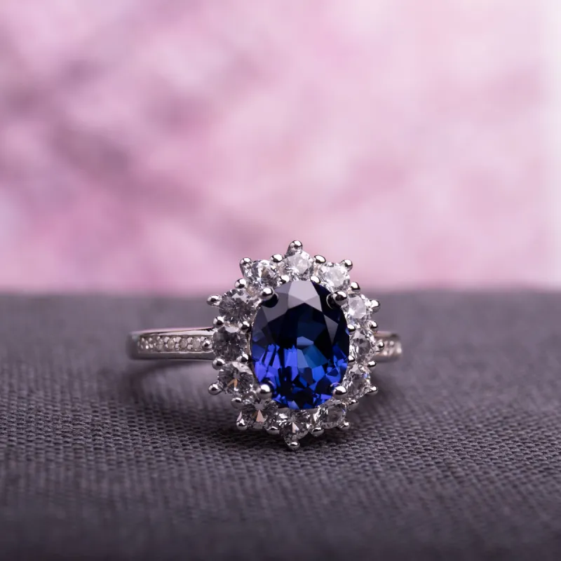 4ct TGW Created Blue and White Sapphire Diamond Halo Ring in Sterling Silver by Miadora sold by Zulily