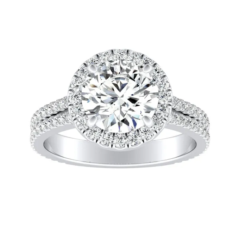 Auriya 14k Gold 3ct Moissanite and 5/8ctw Halo Diamond Engagement Ring sold by Zulily