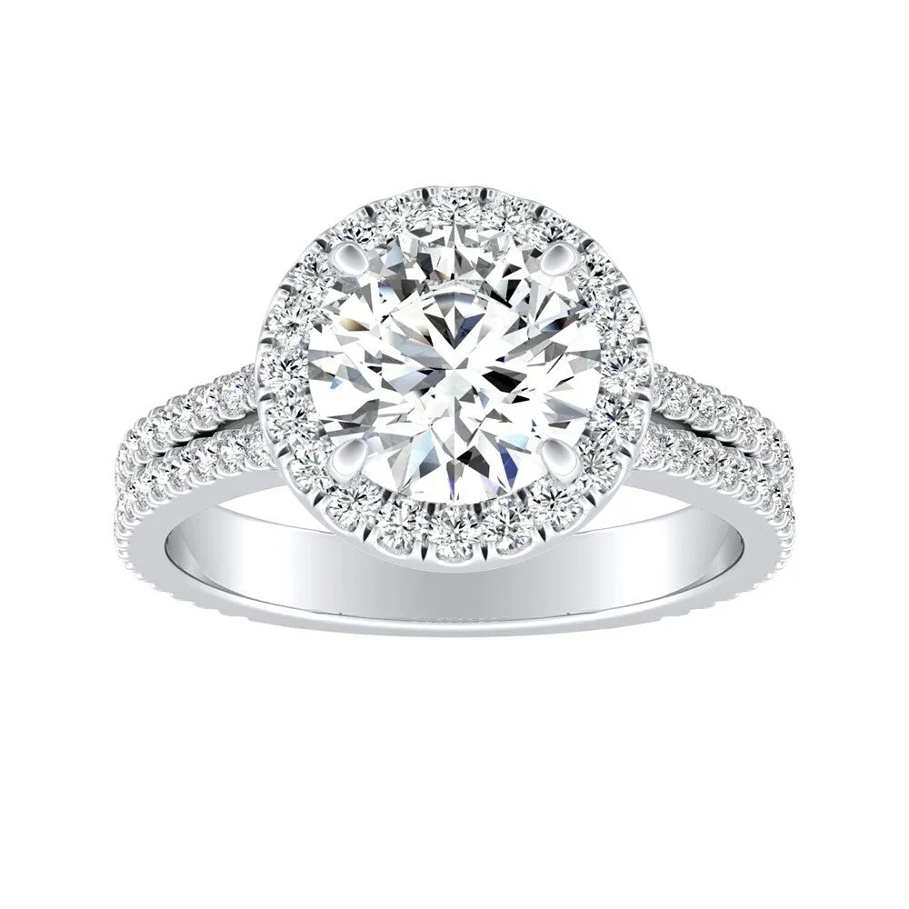 Auriya 14k Gold 3ct Moissanite and 5/8ctw Halo Diamond Engagement Ring sold by Zulily