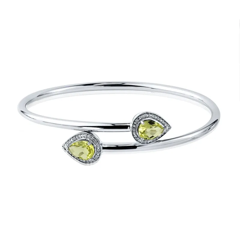 Auriya 1 3/4ct Pear-cut Lemon-Green Quartz Gold over Silver Bangle Bracelet with Diamond Accents sold by Zulily