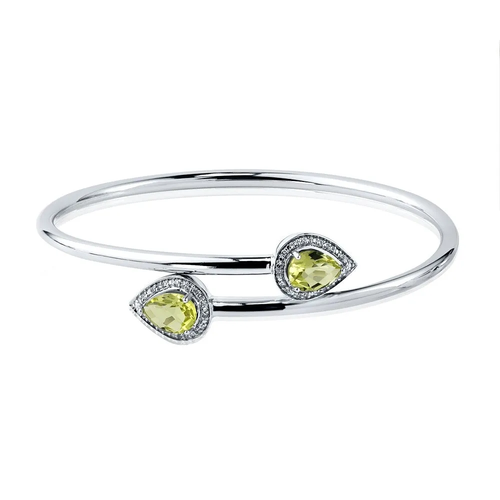 Auriya 1 3/4ct Pear-cut Lemon-Green Quartz Gold over Silver Bangle Bracelet with Diamond Accents sold by Zulily