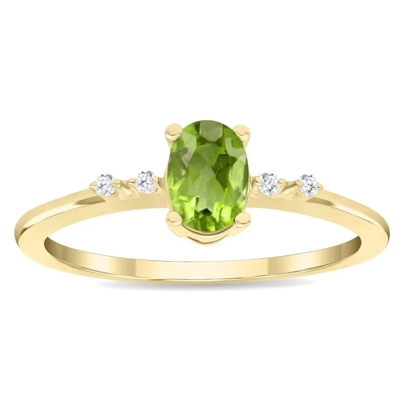 Women's Oval Shaped Peridot and Diamond Sparkle Ring in 10K Yellow Gold sold by Zulily