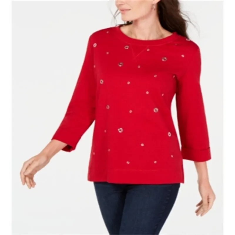 Karen Scott Women's Embellished Sweatshirt Red Size Large sold by Zulily