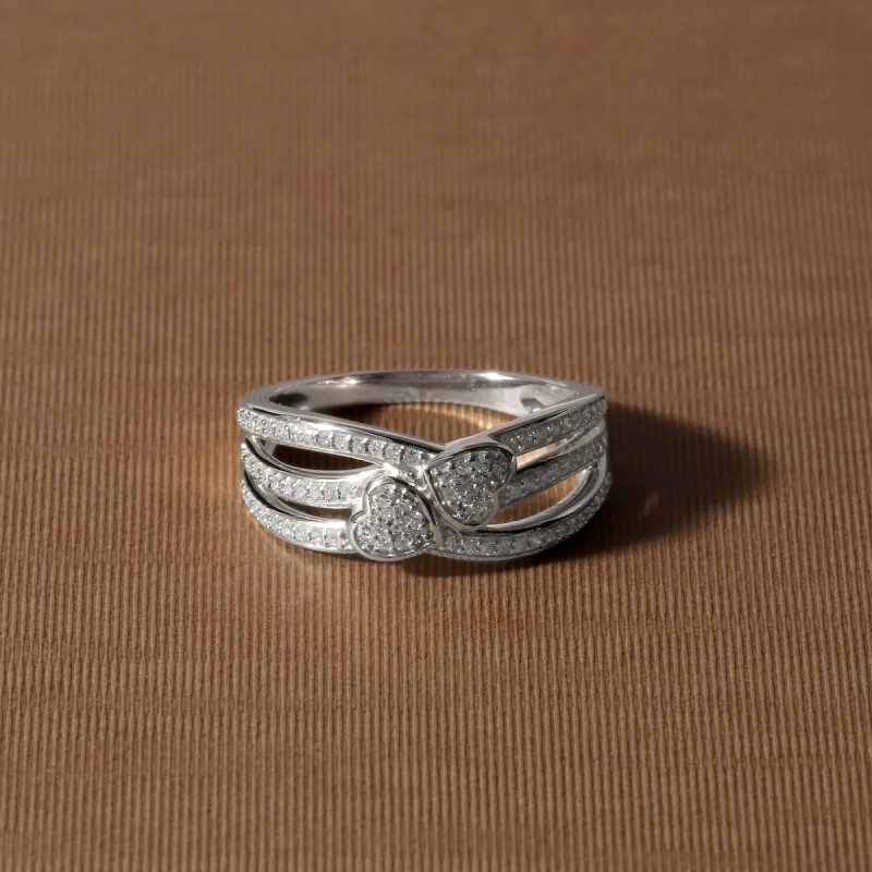 De Couer 10k White Gold 1/5ct TDW Diamond Connecting Heart Fashion Ring sold by Zulily
