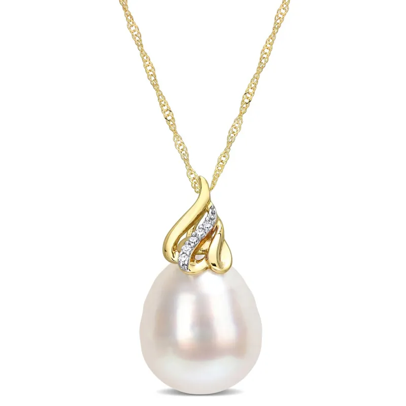 Miadora White South Sea Cultured Pearl and Diamond Accent Drop Pendant in 14k Yellow Gold (9-10mm) sold by Zulily