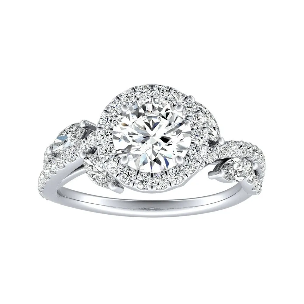 Auriya Vintage Fleur 2ct Round Moissanite and 3/4ctw Halo Diamond Engagement Ring 14K Gold sold by Zulily