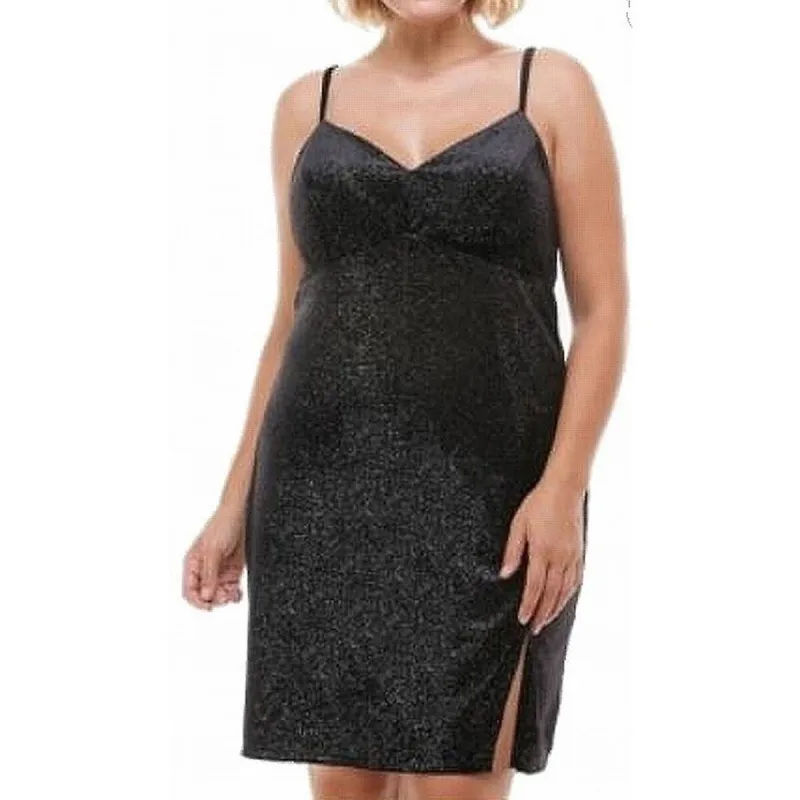 City Studios Women's Zippered Criss Cross Back Spaghetti Strap V Neck Above The Knee Evening Body Con Dress Black Size 18W sold by Zulily