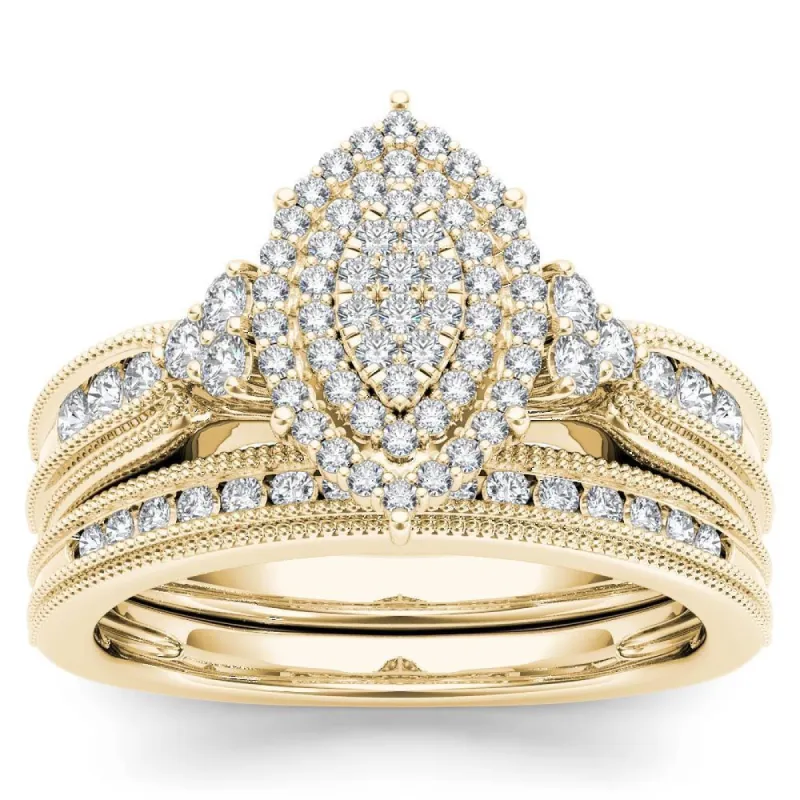 De Couer IGI Certified 14k Yellow Gold 1/2ct TDW Diamond Cluster Halo Bridal Set sold by Zulily