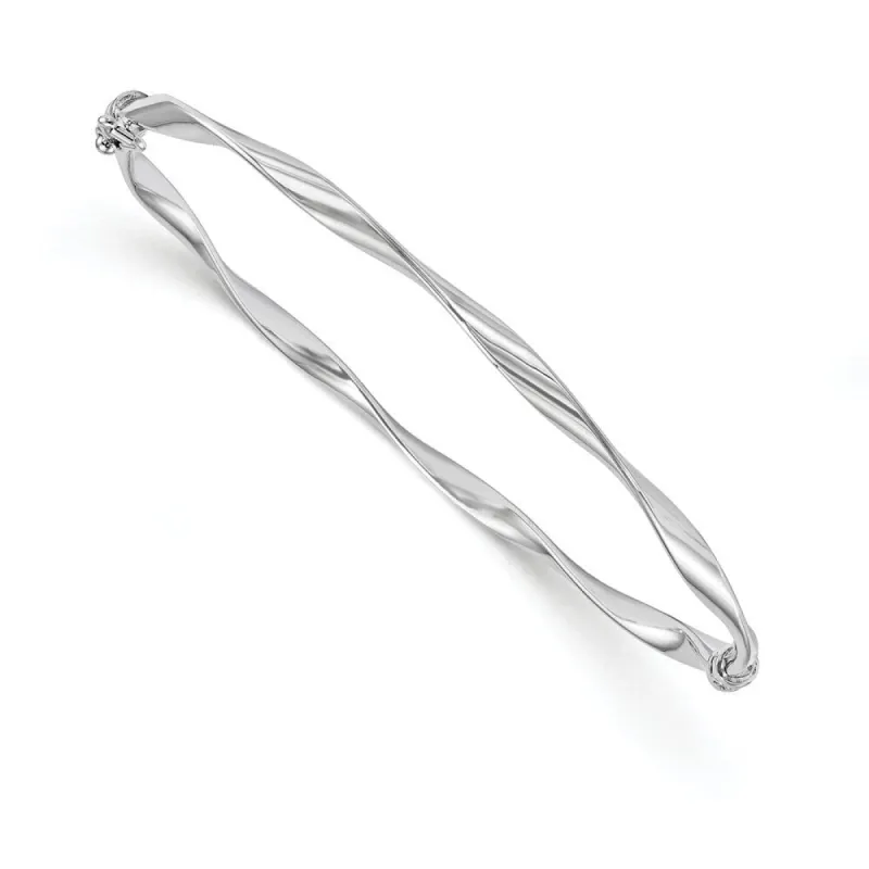Curata 3mm 10k White Gold Twisted Safety clasp Polished Hinged Cuff Stackable Bangle Bracelet sold by Zulily