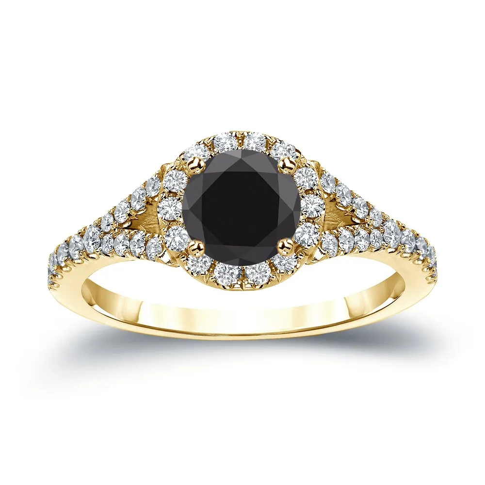 14k Gold Round 1 1/2ct TDW Black Diamond with Halo Engagement Ring by Auriya sold by Zulily product image thumbnail 2