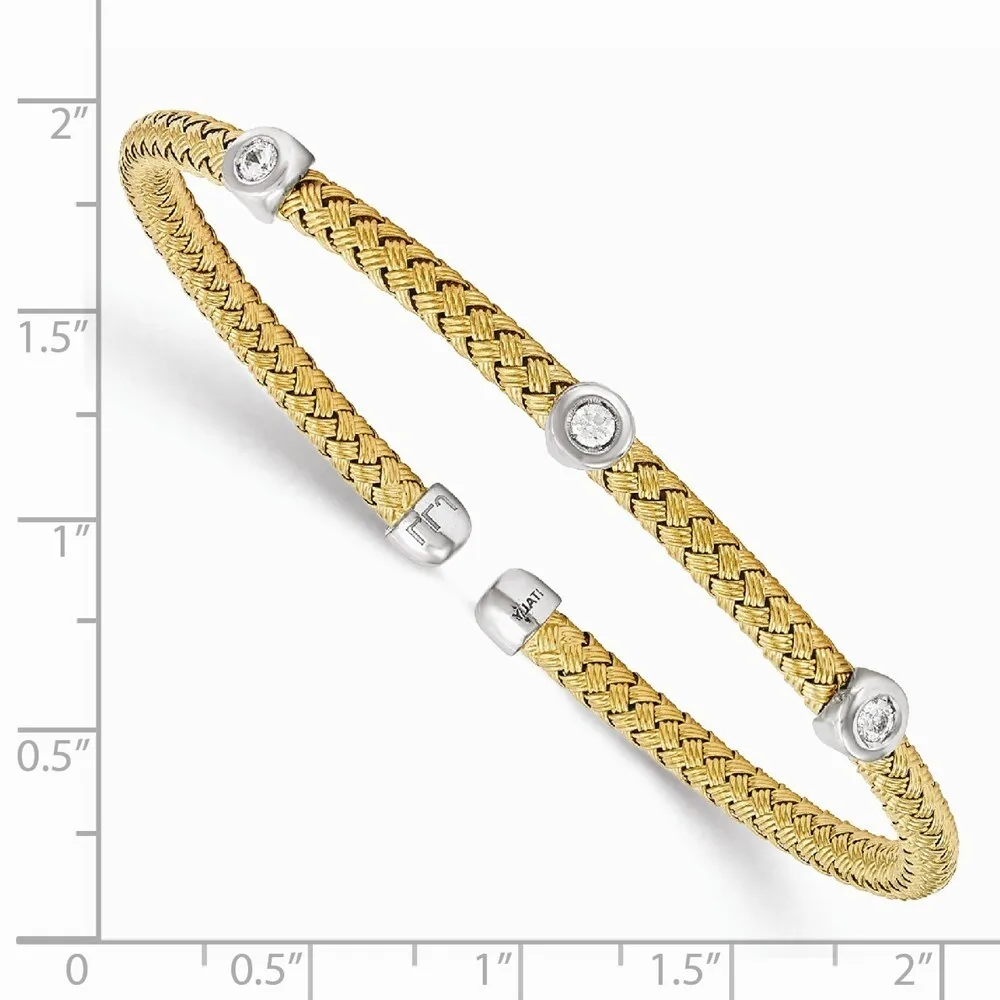 Curata 925 Sterling Silver Gold-plated 3.7mm Station Cubic Zirconia Woven Flexible Cuff Bangle sold by Zulily product image thumbnail 2