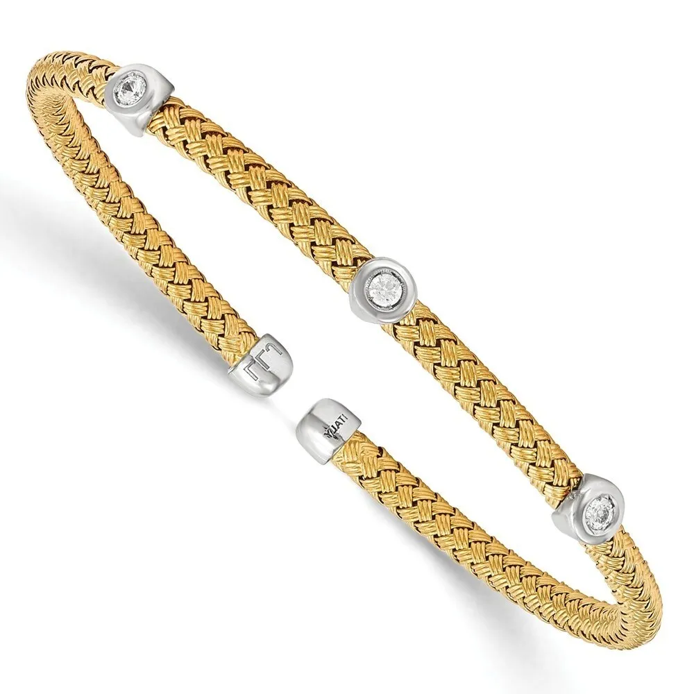 Curata 925 Sterling Silver Gold-plated 3.7mm Station Cubic Zirconia Woven Flexible Cuff Bangle sold by Zulily