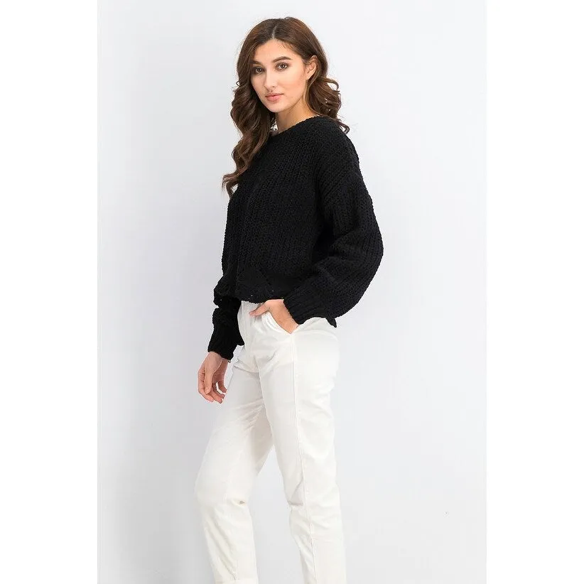 WYNTER Women's Pointelle Hem Chenille Sweater Black Size Small sold by Zulily product image thumbnail 2