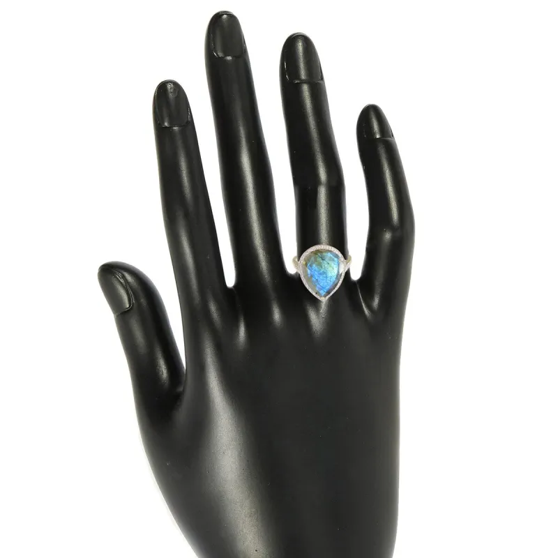 Natural Labradorite 18k Gold-Plated Teardrop Ring sold by Zulily