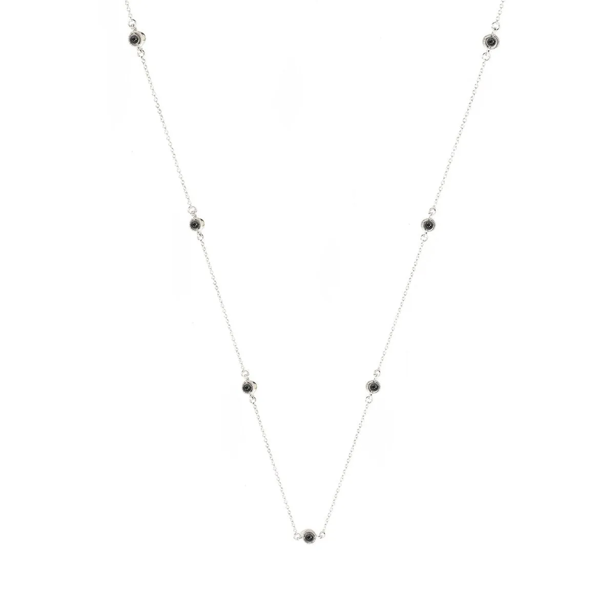 Natural Black Diamond Sterling Silver Station Necklace sold by Zulily