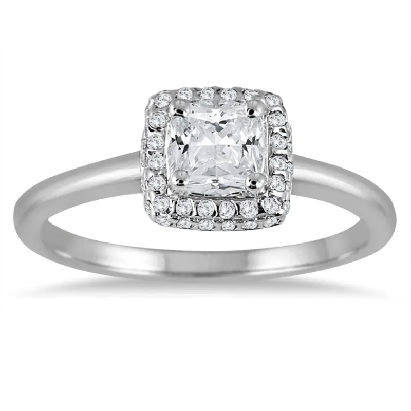 3/4 Carat TW Cushion Diamond Halo Engagement Ring in 14K White Gold made by Zulily