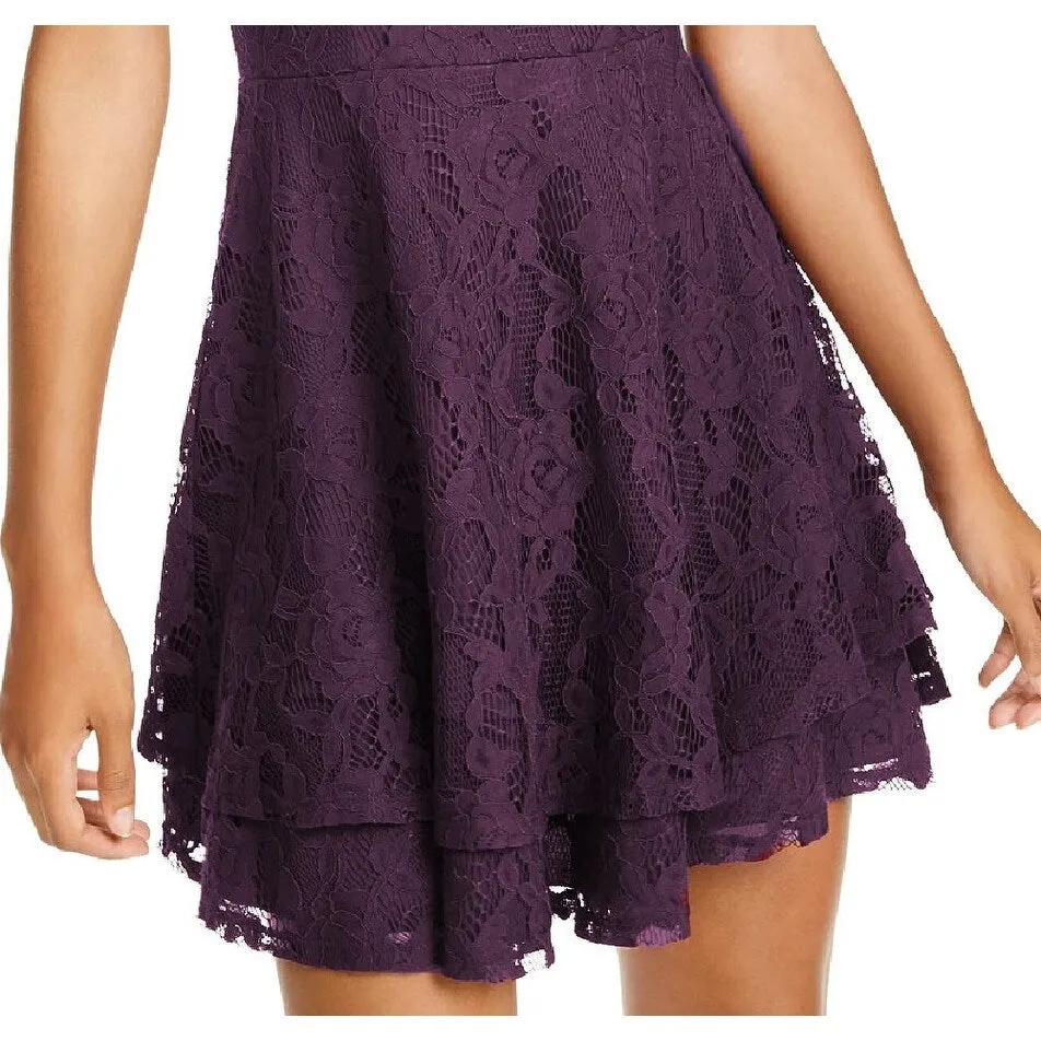 Speechless Juniors' Lace Double-Skirt Fit & Flare Dress Purple Size 7 sold by Zulily product image thumbnail 3