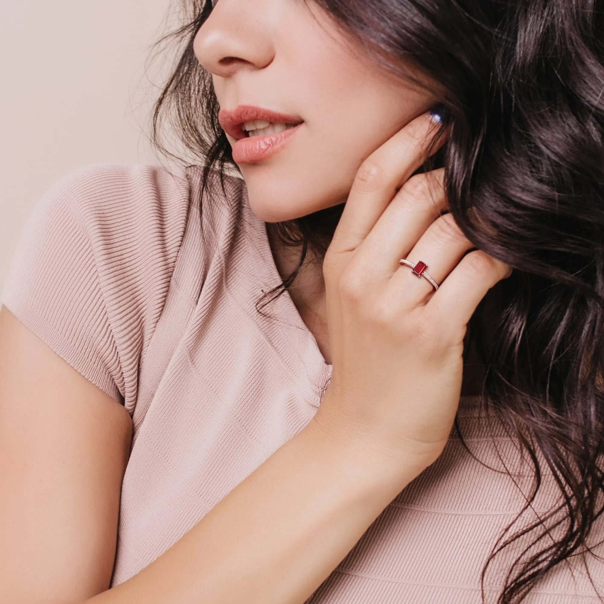 Miadora 4/5ct TGW Octagonal Garnet and 1/10ct TDW Diamond Promise Ring in 10k Rose Gold sold by Zulily product image thumbnail 5