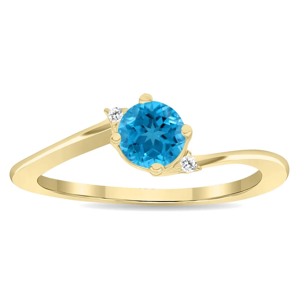 Women's Round Shaped Blue Topaz and Diamond Wave Ring in 10K Yellow Gold sold by Zulily