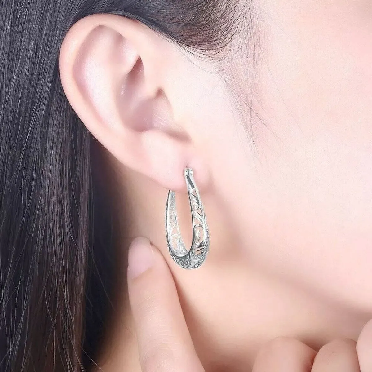 925 Sterling Silver 30mm Oval Filigree Hoop Earrings sold by Zulily product image thumbnail 4
