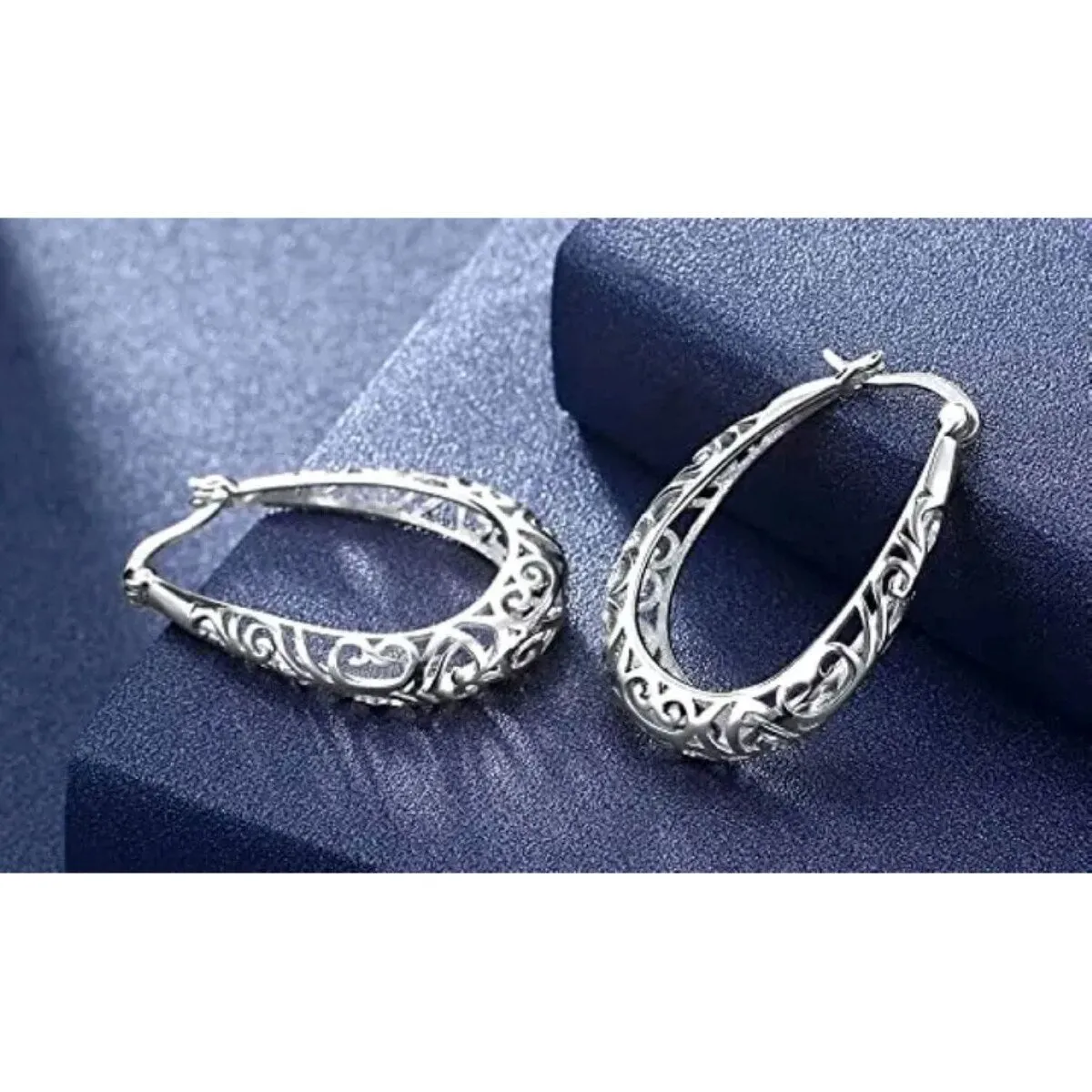 925 Sterling Silver 30mm Oval Filigree Hoop Earrings sold by Zulily product image thumbnail 3