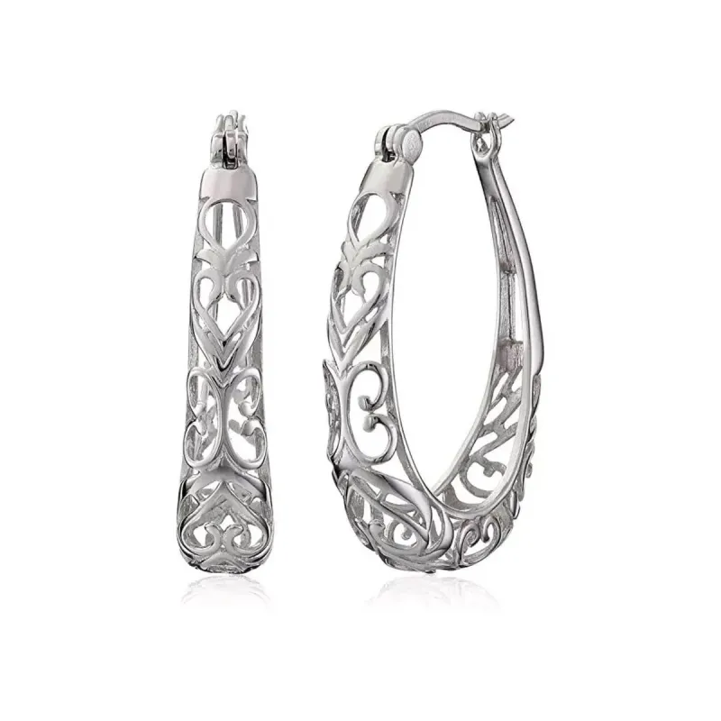 925 Sterling Silver 30mm Oval Filigree Hoop Earrings sold by Zulily