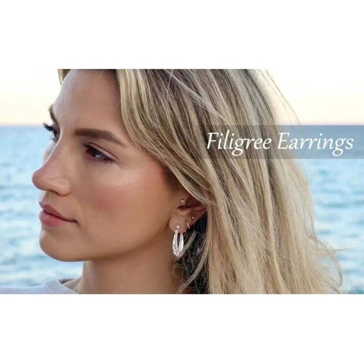 925 Sterling Silver 30mm Oval Filigree Hoop Earrings sold by Zulily product image thumbnail 5