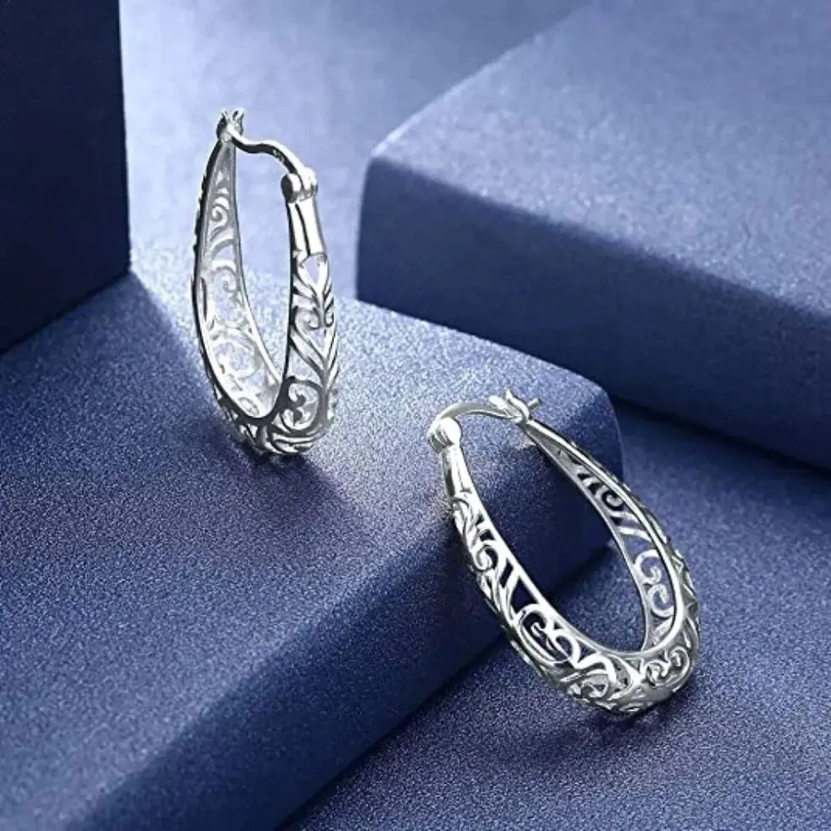 925 Sterling Silver 30mm Oval Filigree Hoop Earrings sold by Zulily product image thumbnail 2