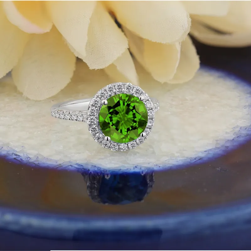 Auriya 3 1/3ct Fancy Round Peridot and Halo Diamond Engagement Ring 5/8ctw 14k Gold sold by Zulily